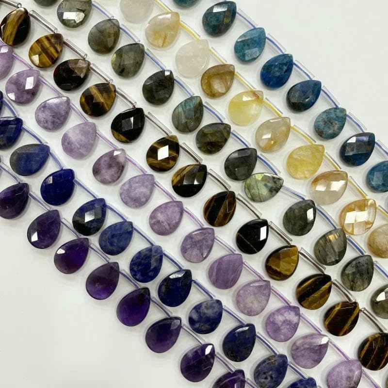 Cuentas sueltas de labradorita, amatista y cuarzo rosa de cristal natural en forma de lágrima de 13 x 18 mm, para collar, pendientes, colgantes y accesorios (4 ojos de tigre, 13 x 18 mm, 22 unidades