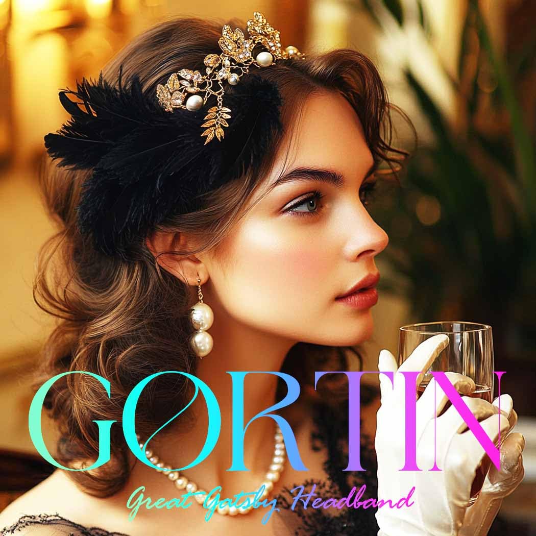 Gortin 1920's Flapper Feather Headband Art Deco Great Gatsby Headpiece Inspired Leaf Medallion Pearl Headband Bride Wedding Headdress Rhinestones Flapper Feather Hair Accessory for Women and Girls - Image 6