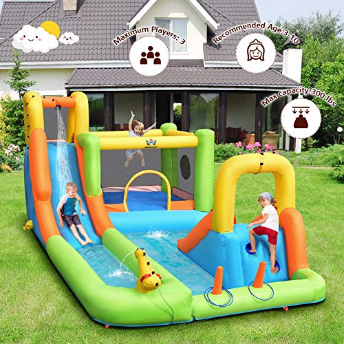 Bountech Inflatable Water Slide, 8 In 1 Mega Waterslide Park Bounce House For Outdoor Fun W/735W Blower, Long Slide, Splash Pool, Water Slides Inflatables For Kids And Adults Backyard Party Gifts #TOP3
