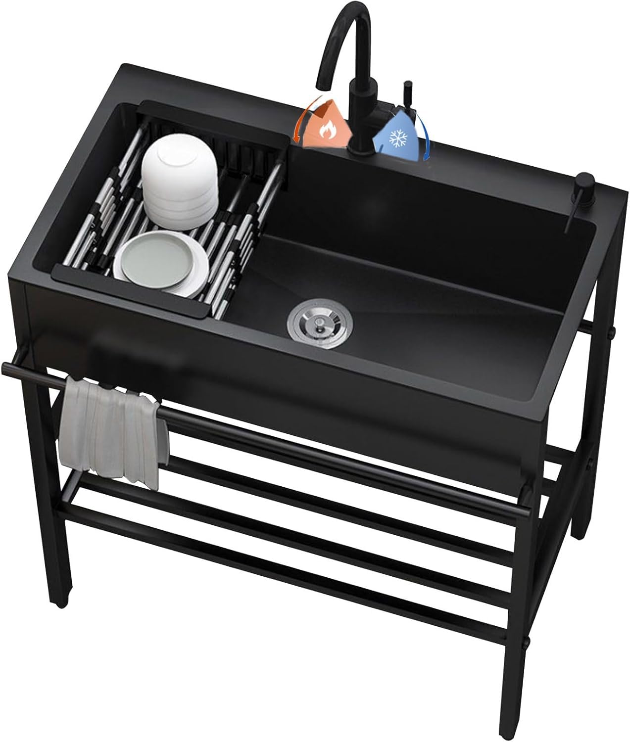 LMYSXAOZ Freestanding Stainless Steel Outdoor Utility Sink with Hot & Cold TapSingle Bowl Commercial Kitchen for Restaurant Bar Laundry Garage Backyard 24"x17.7"x33.9"
