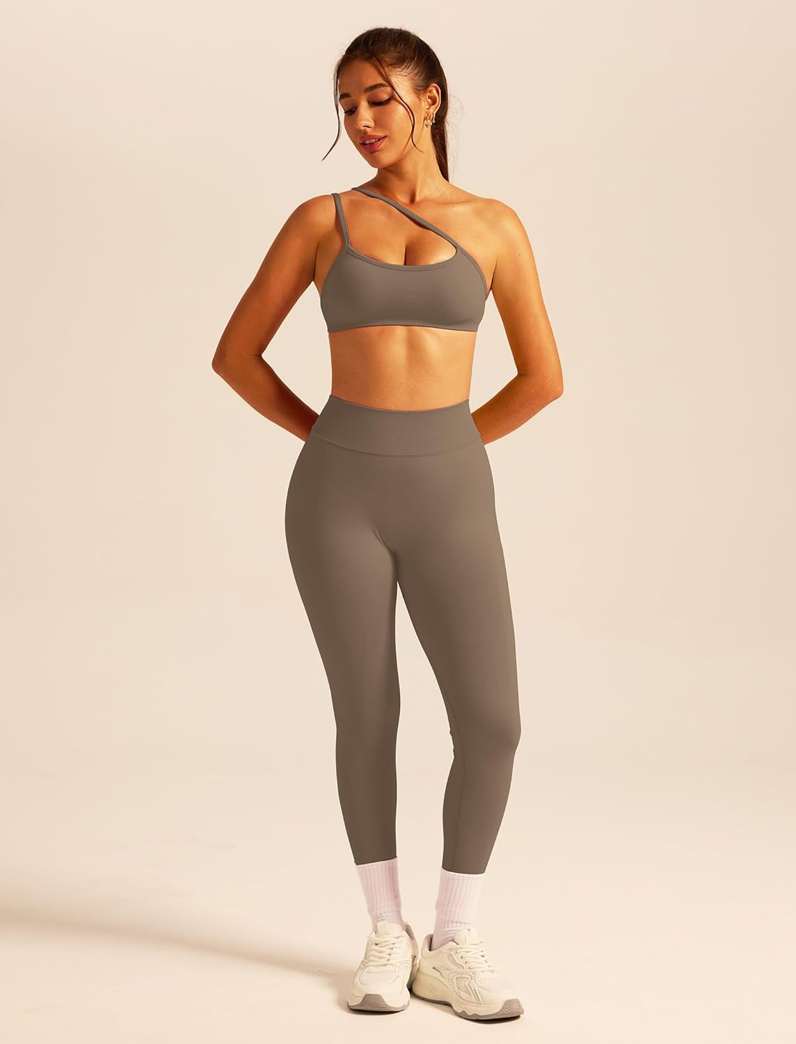 ABOCIW 2 Piece Workout Sets for Women Seamless Strappy Sports Bra V Scrunch Butt Lifting High Waist Leggings Gym Set