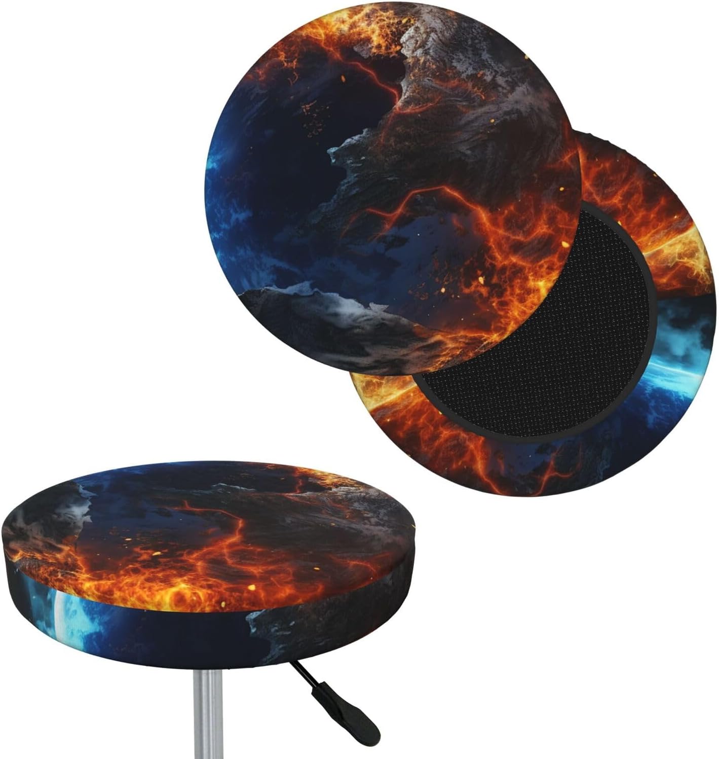 Bar Stool Cover Round Elastic Stool Cushion Covers Planet Ice and Fire Bar Chair Cover Washable Stool Cushion Slipcover Stretch Stool Seat Covers for 12-14 Inch Chair