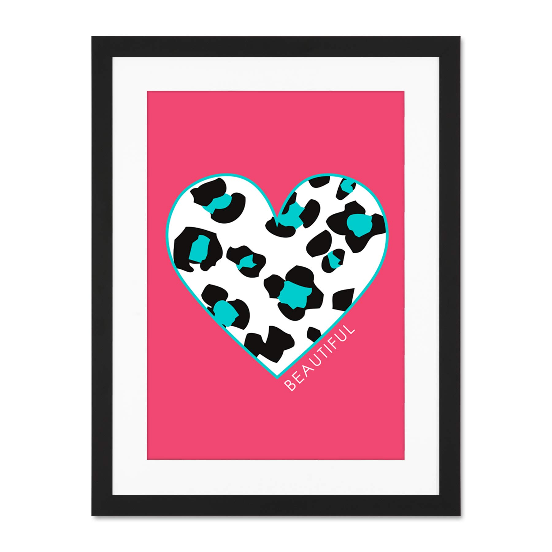 Wee Blue Coo Pink Teal Leopard Beautiful Large Framed Art Print Wall Poster 18x24 inch