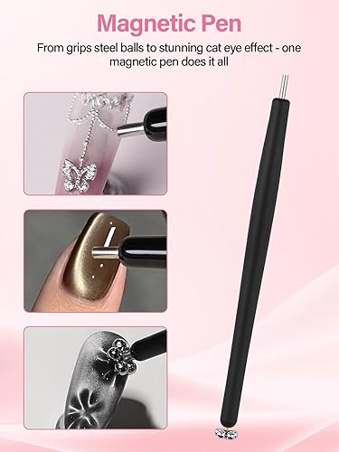 Miniatura 5 de EBANKU Imán magnético de ojo de gato para uñas, 17 piezas de esmalte de uñas de gel de ojo de gato, potente juego de imanes de varita para esmalte