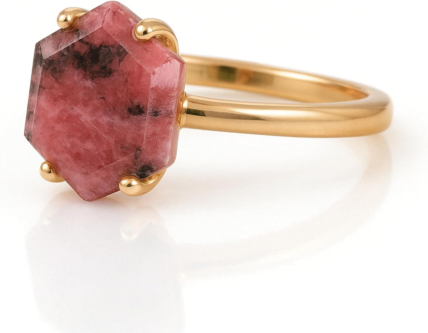 Rhodonite Ring - Handmade Crystal Jewelry for Women - Single Stone Engagement, Bohemian Stackable Ring