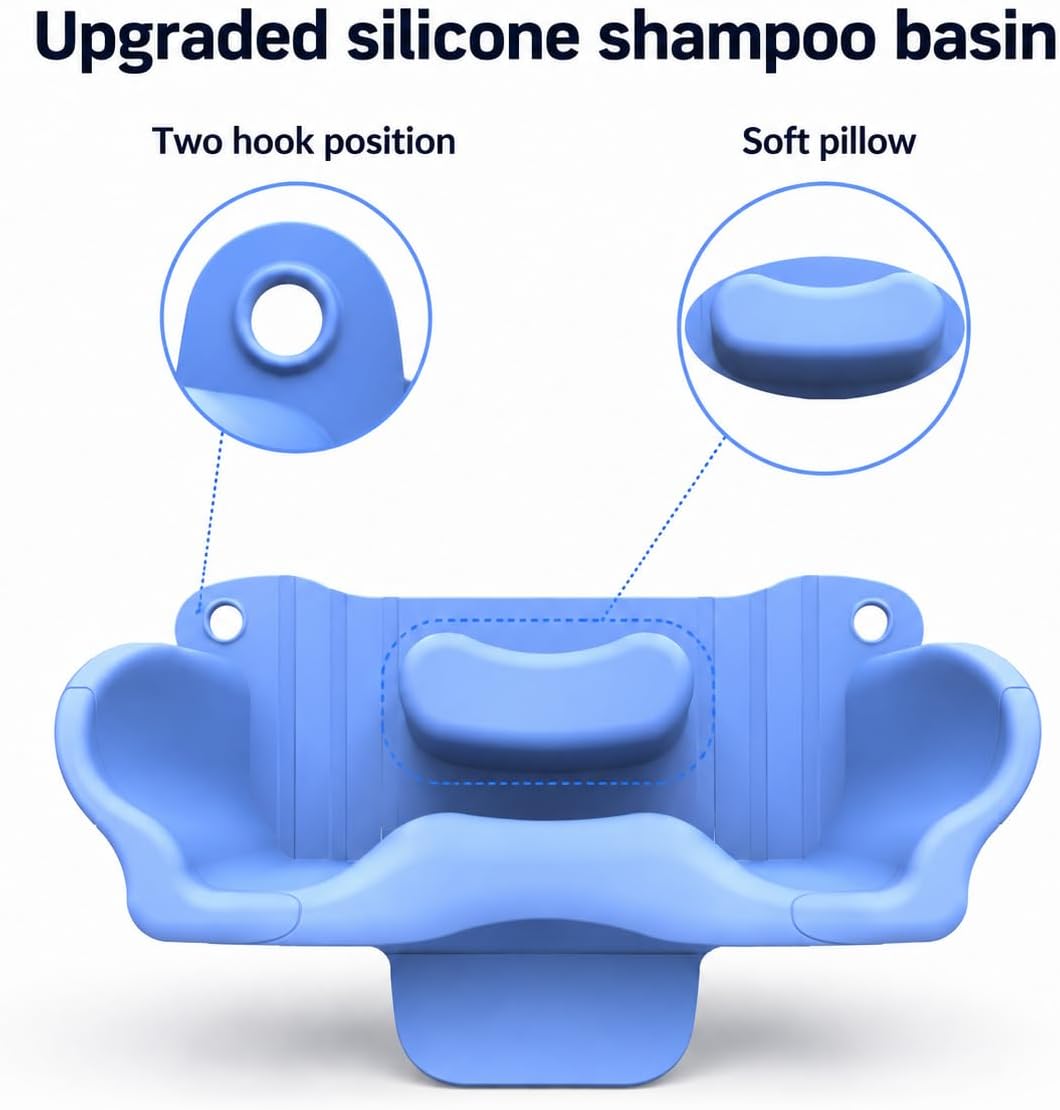 Silicone Kids Hair Washing Station for Sink, Toddler Hair Washing Support for Easy No Tears Shampoo, Silicone Hair Wash Tray for Children, Reclining Sink Rinser for Home Bathroom（sky blue）