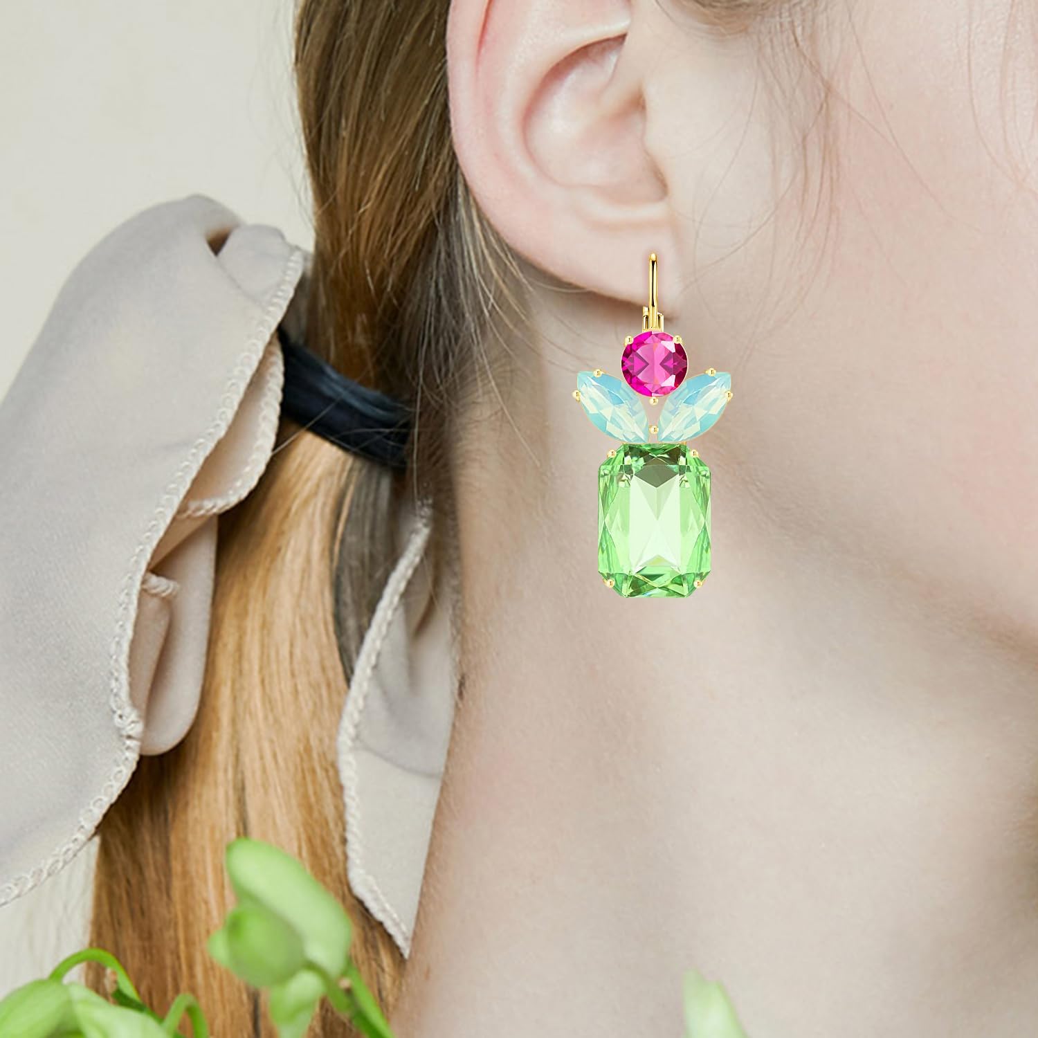 Bohemian Sparkly Crystal Pineapple Dangle Drop Earrings Rhinestone Fruit Leverback Earrings For Women - Image 2