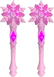 Light Up Frozen Snowflake Wand with Sound, Magic Wand for Kids Girls Princess Birthday Party (Motion Sensitive) Costume Accessories 2 Pieces - Pink
