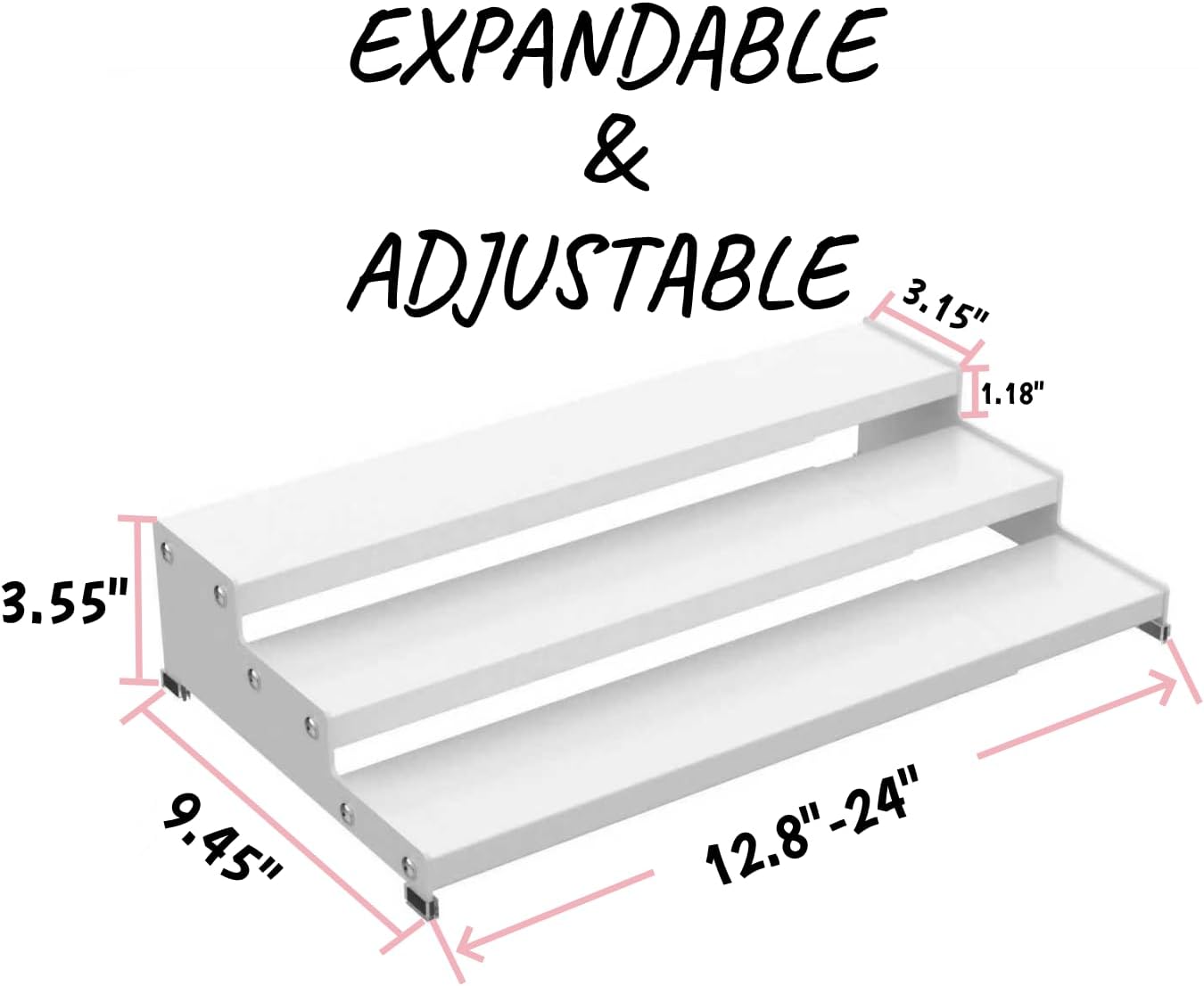 Step Can Organizer, Metal Tiered Spice Rack for Kitchen Counter, 3-Tier Storage Shelf for Canned Food （1Pack/White/Without holes