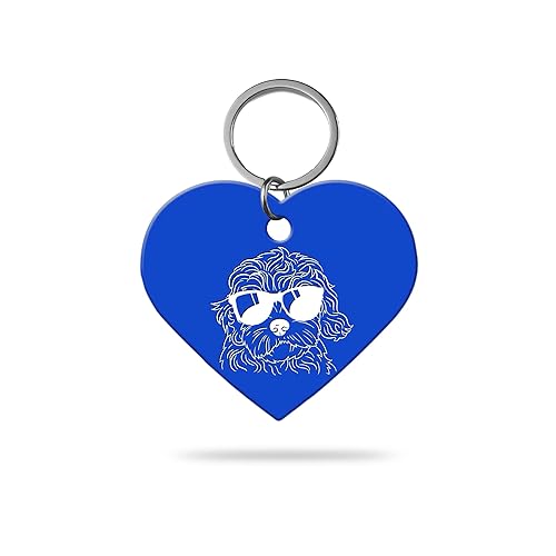 MACOS Engraved Personalised Heart Pet Tag for Dogs and Cats [Blue]