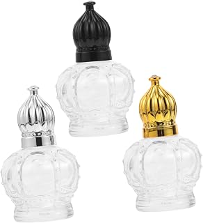 3pcs Glass Roller Bottles with Crown Lid Refillable Perfume Containers for Essential Oils Travel Portable Vintage Style