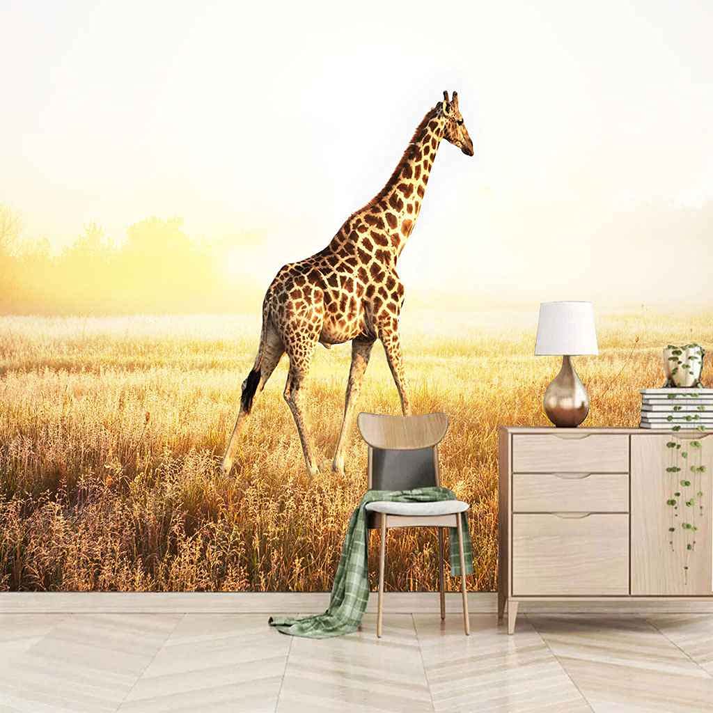 Papier peint autocollant girafe : relooker un mur sans colle