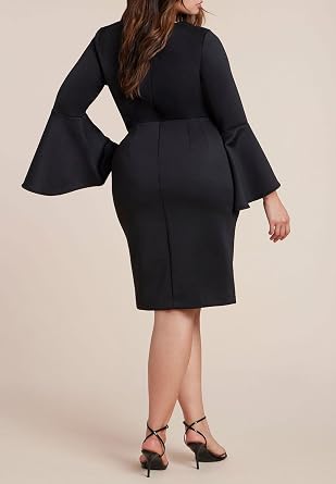 ELOQUII Women's Plus Size Flare Sleeve Scuba Dress