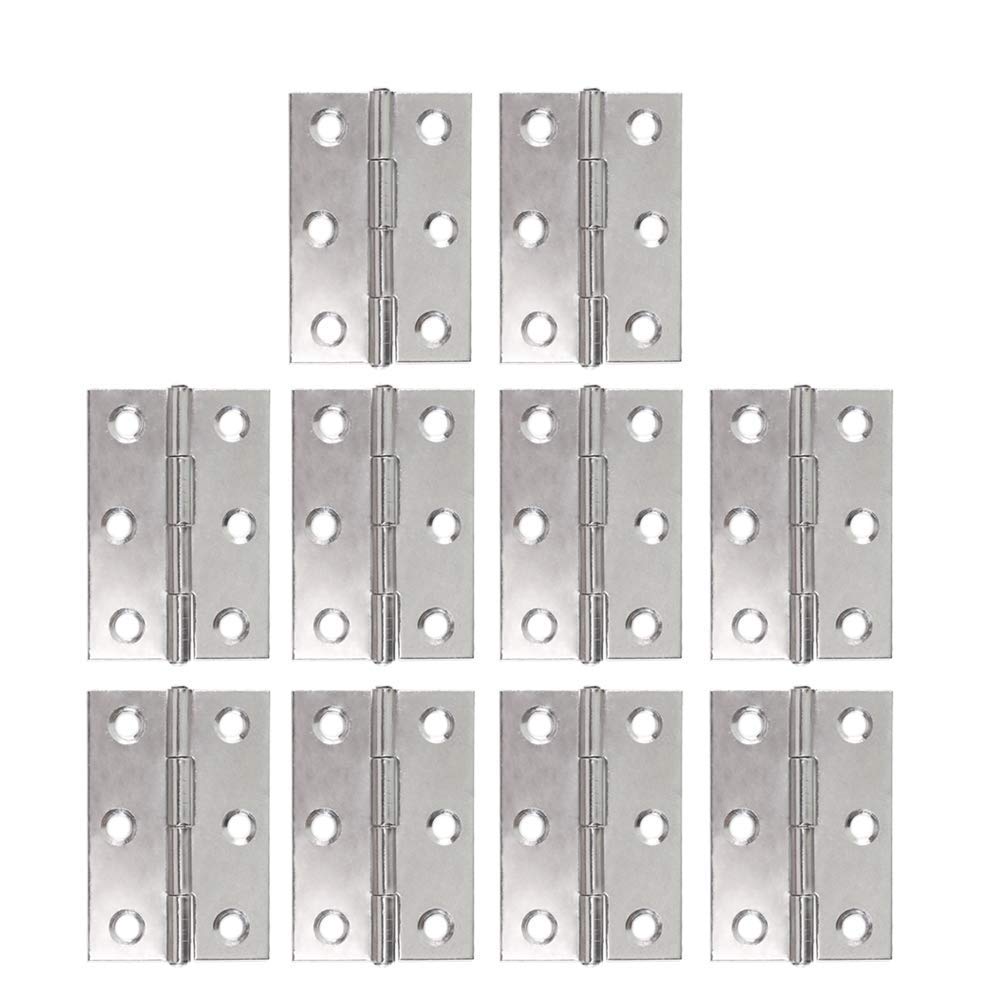 Minnhua 10pcs Butt Hinges 50mm Hinges Small Hinges Stainless Steel Door Hinges Internal Cabinet Hinges Cupboard Hinges for Wood Box Crates Storage Doors Light Project DIY 6 Mounting Holes Silver