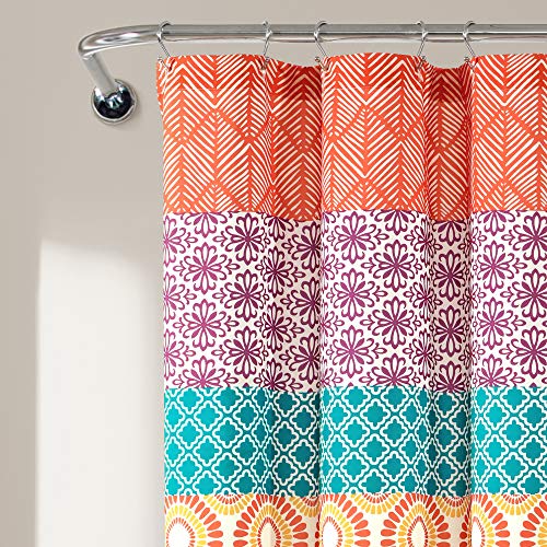 Image of Lush Decor Bohemian Stripe Shower Curtain, 72 inch W x 72 inch L, Fuchsia & Orange - Bathroom Curtain - Striped Shower Curtain - Boho Decor - Fabric Shower Curtains