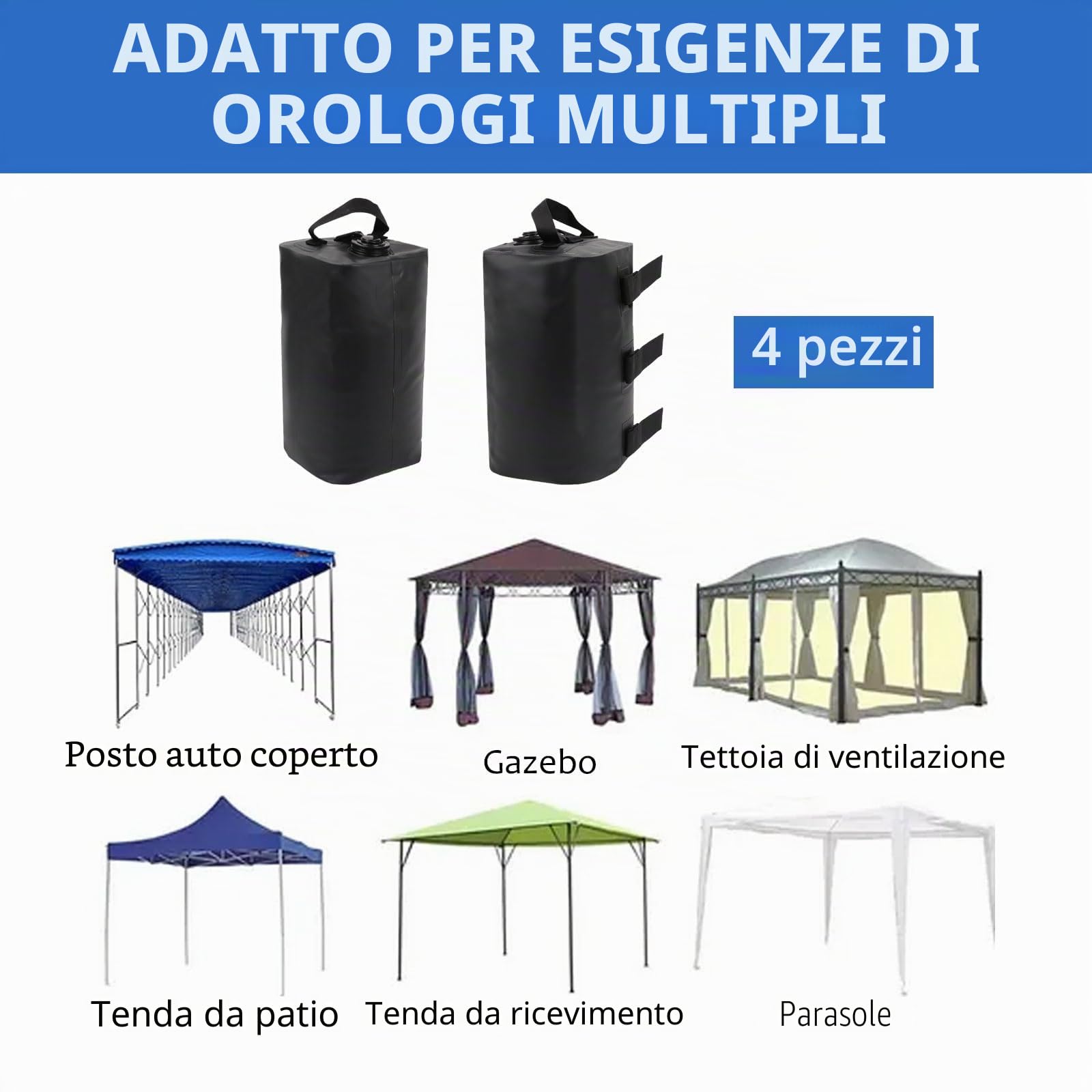 4 Pezzi Borse da Pesi per Piedi Ombrellone Gazebo, 10 L Pesi per Gazebo, Riempibili con Acqua, Zavorre ad Acqua per Gazebo Adatto per Tende Padiglioni Ombrelloni Scalette per Piscine