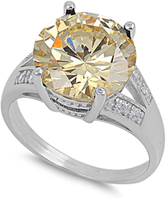 925 Sterling Silver Round Yellow Topaz Ring - Sterling Silver November Birthstone Rings