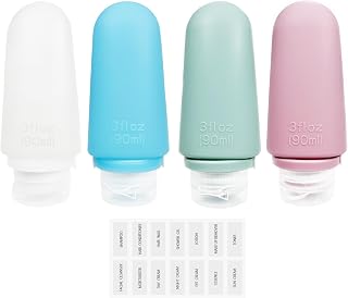 MHWL Travel Bottles - 4 Pack 3oz (90ml) Leak-Proof Silicone Travel Containers for Toiletries - TSA Approved Travel Accessories for Flying - BPA-Free and Easy to Clean