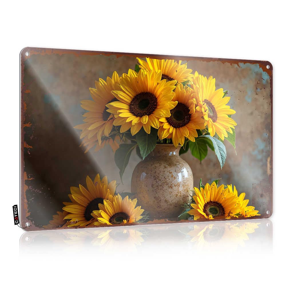 Fzfn Girls Colour Sunflower Bouquet In Rustic Vase Against Distressed Background Novelty - Retro Wall Art Accessories Vintage Wall Art(30X40cm)