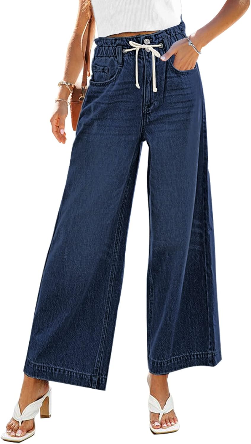 GRAPENT Wide Leg Jeans for Women Stretch High Wasited Elastic Waist Bell Bottom Baggy Y2K Pants