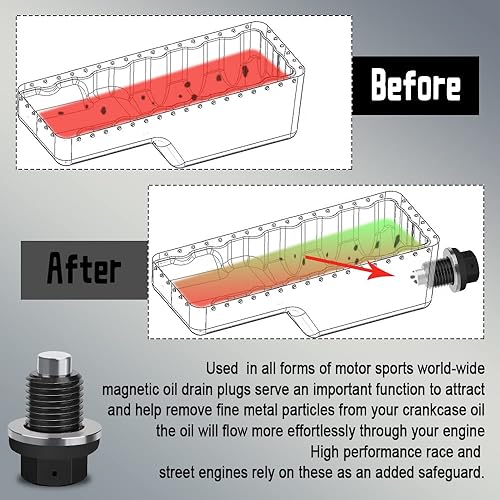 Miniatura 5 de Tapón magnético de drenaje de aceite M12 x 1.5, junta de tapón de aceite, tapón de drenaje de aceite de aluminio, perno de tuerca de drenaje de