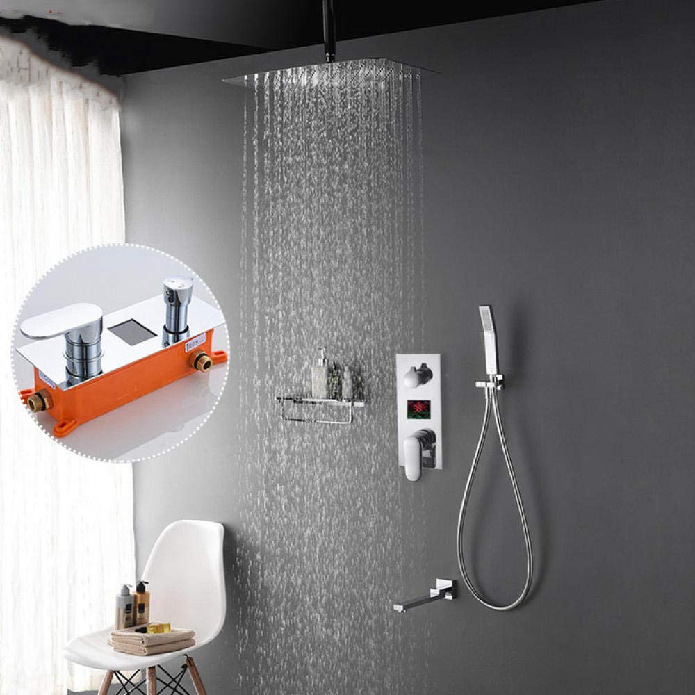 Yniyujkl 3-Functions Digital Display Shower Faucets Rainfall Ultrathin Shower Head In Wall Mount Mixer Tap Concealed Bath Shower-16 Inch,16 Inch