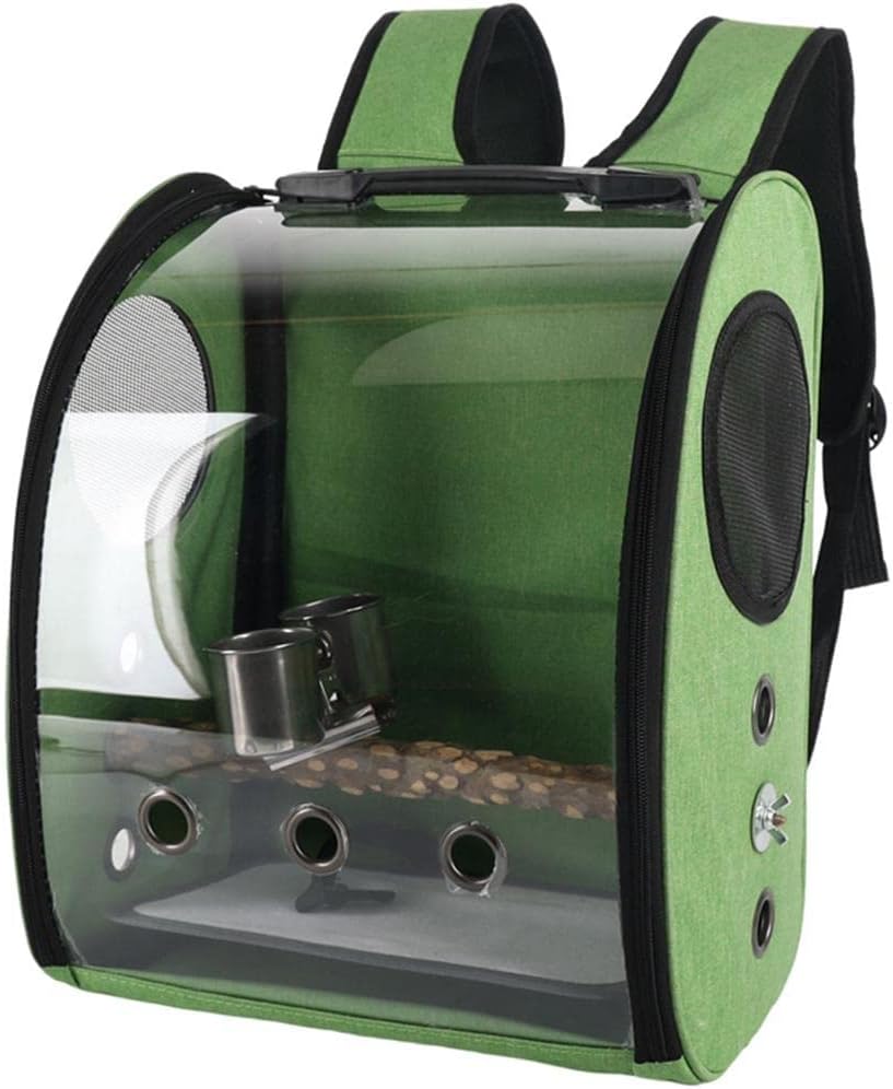 Compact Carrier for Birds with Clear View and Travel Features, Green