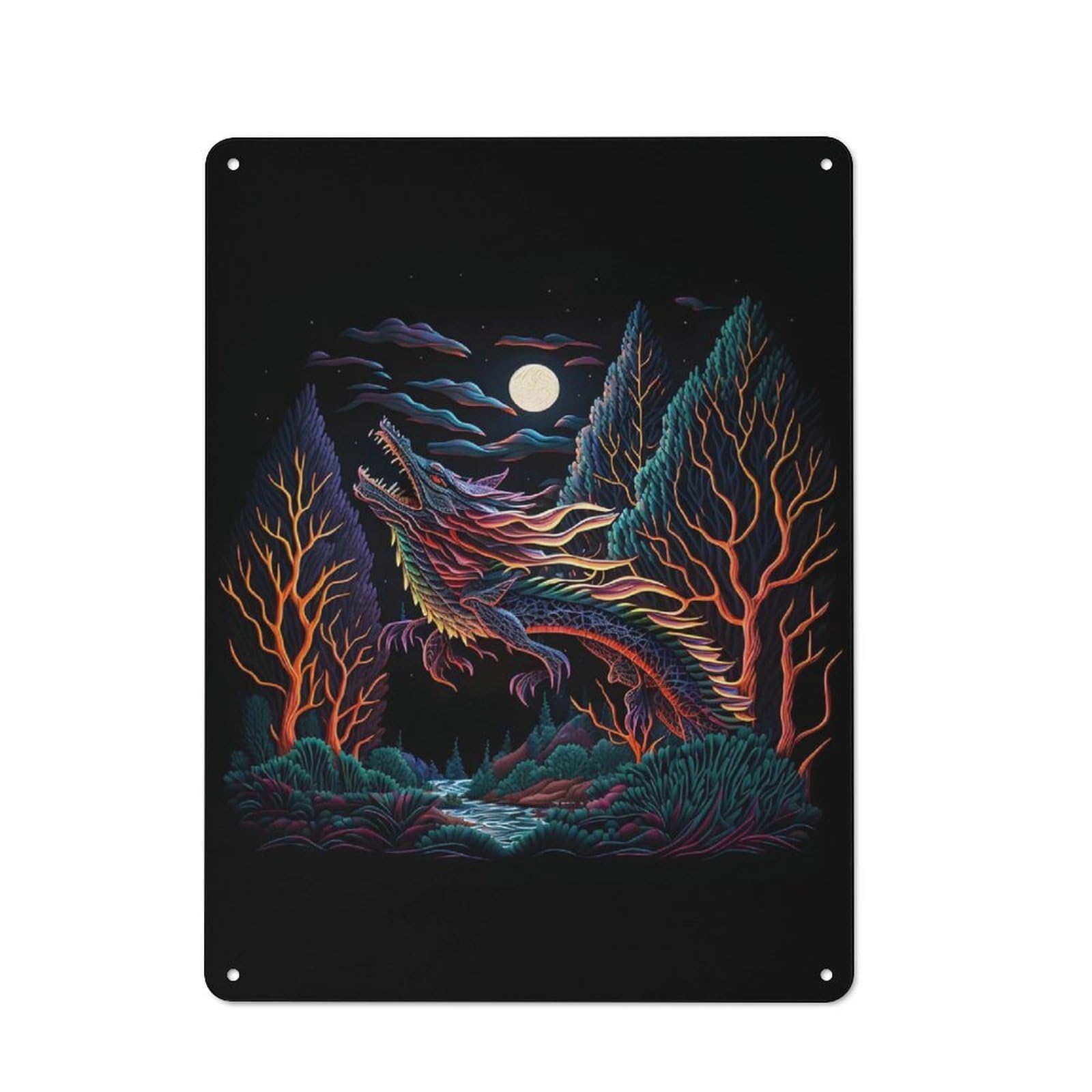 Head Dragon Neons Metal Wall Plaque 40x30cm, Understated Creative Space Decor for Home Office, Reading Corner Or Bedroom