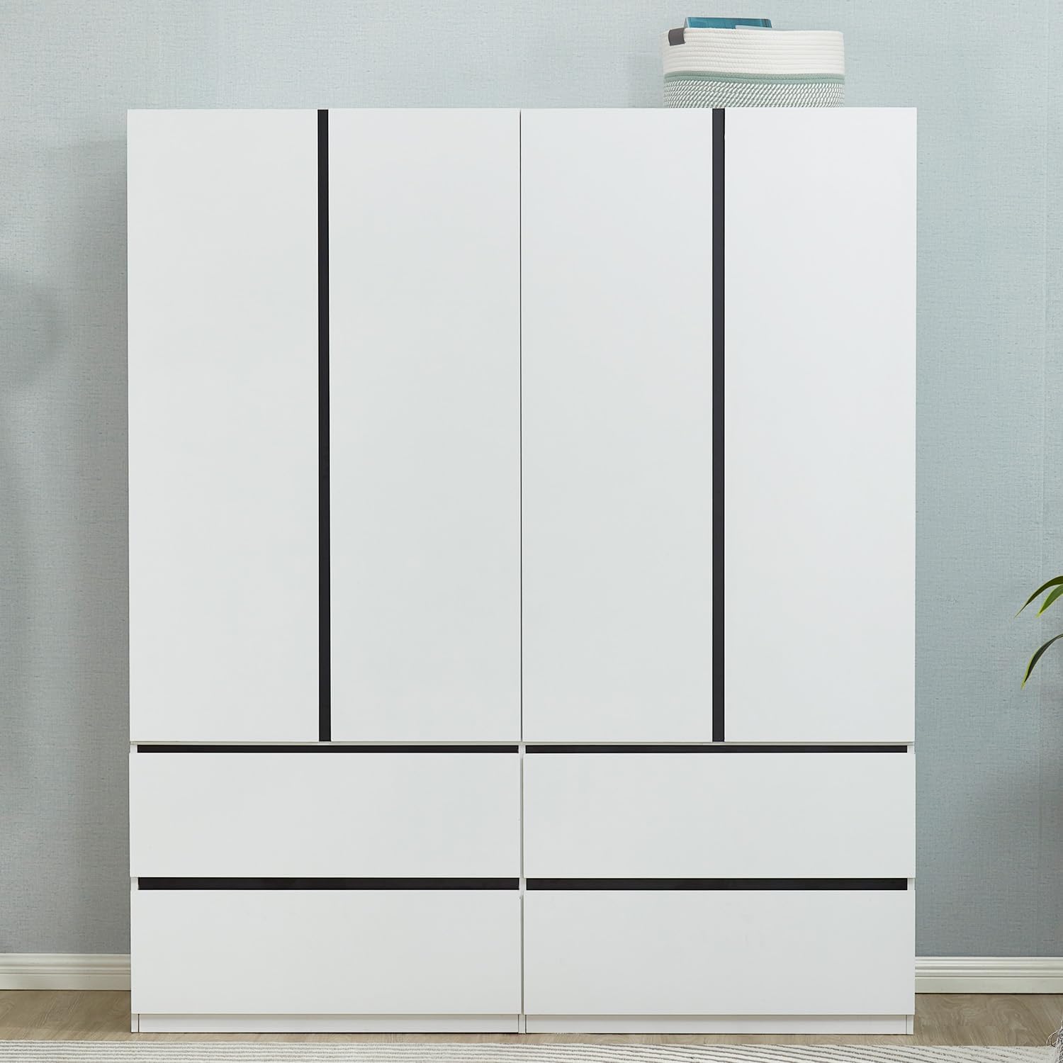 Idealcabin Closet Wardrobe 3 Doors White Wood Armoire Wardrobe Closet with
