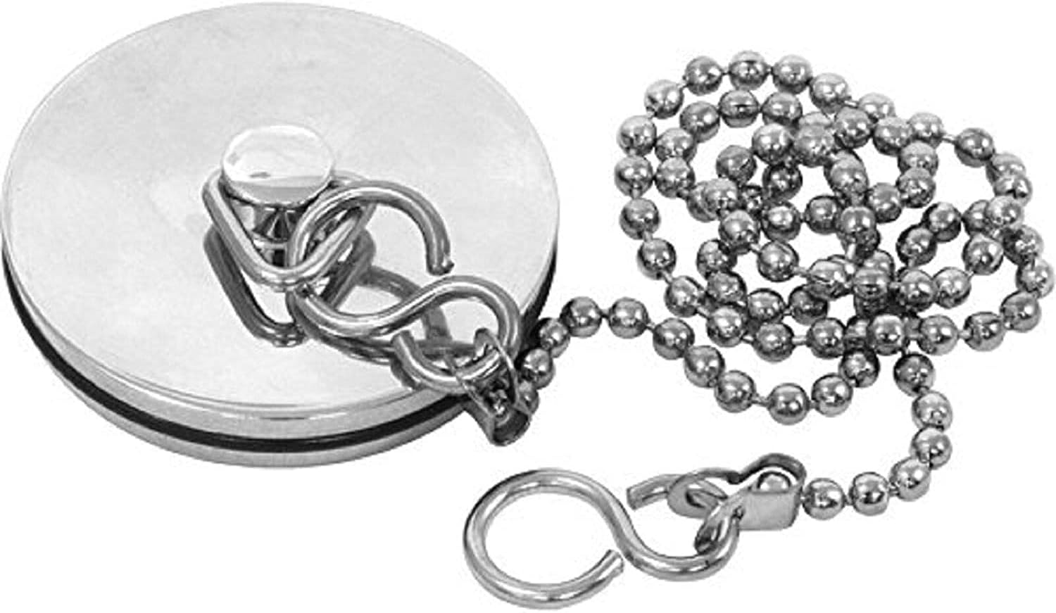 Chrome Sink Plug with Chain for Kitchen or Bath - 45mm (1.3/4 Inch) with Ball Type and S Hook Shaped Chain Made of Stainless Steel 450mm (18 Inch) (5 cm x 1.5 cm x 0.60 cm)