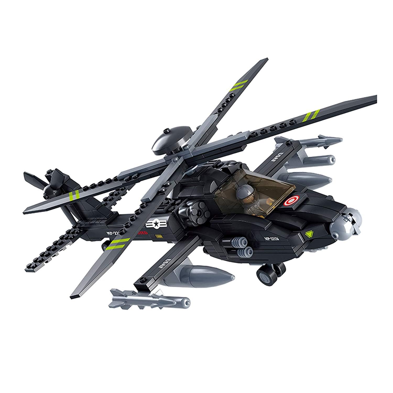 WBHome Military Blocks Army Bricks Toy - Ah-64 Apache Helicopter,293 Pieces