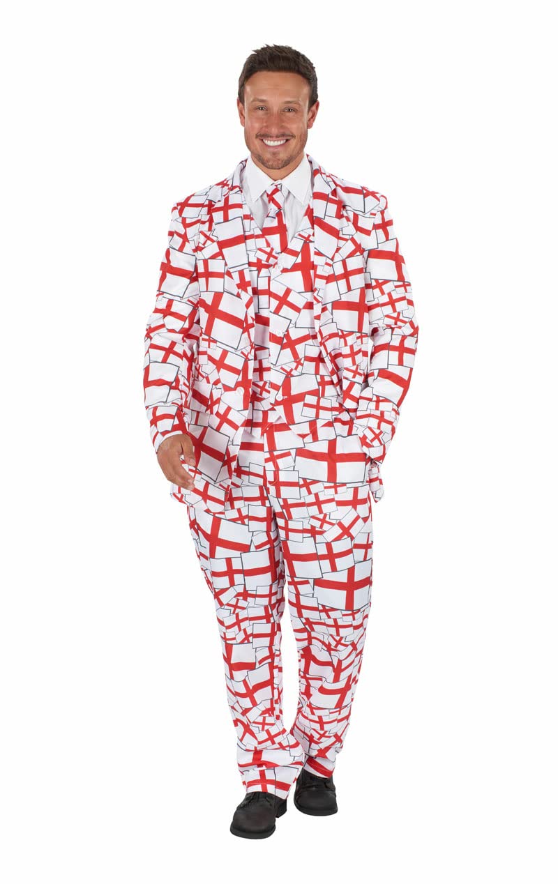 ORION COSTUMES Men's St George Flag Three Piece Fancy Dress Suit