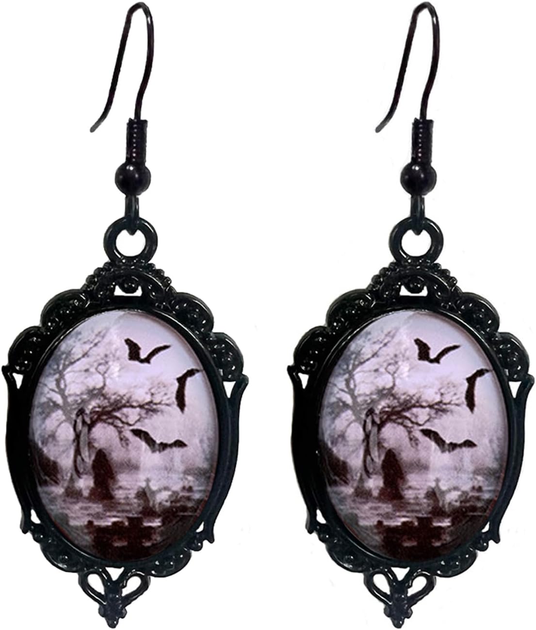Gothic Bat Cameo Earrings Vintage Witch Dangle Earrings Punk Dark Raven Earrings Halloween Jewelry Accessories for Women