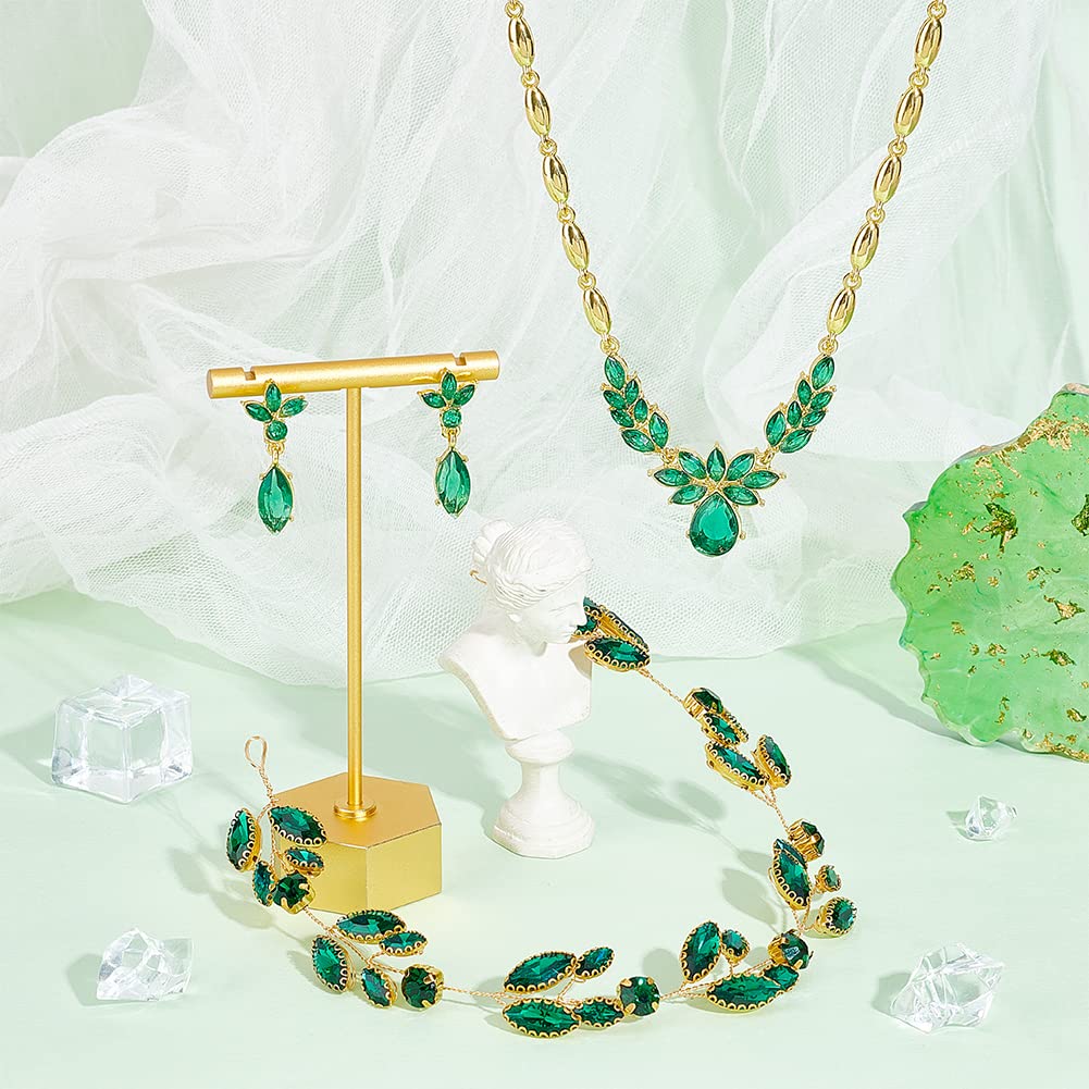 CHGCRAFT Conjunto de joyas de boda para novia, color verde, para novia, pelo de vid, boda, diamantes de imitación, diadema de cristal, pulsera, pendientes colgantes, juego de boda, fiesta, joyas para
