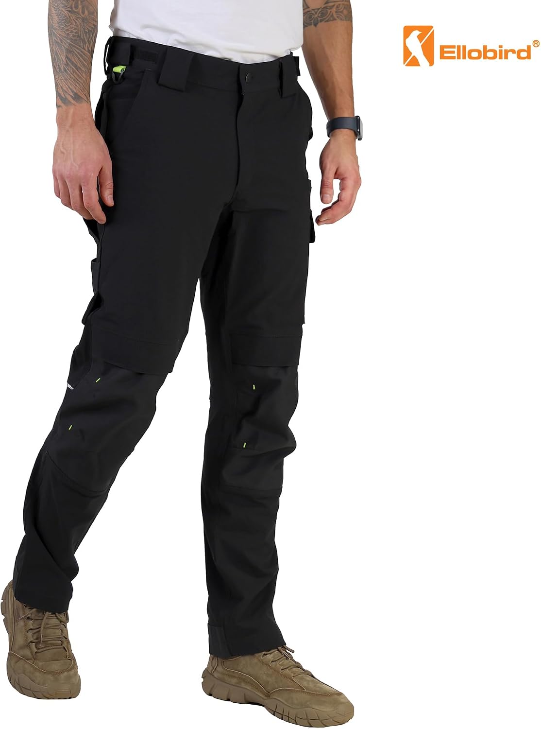 Ellobird Men's Work Utility Pants, Relaxed Fit 4 Way Stretch, Construction Carpenter Cargo Tactical, Durable Cordura
