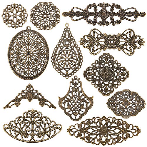 Mega Pet 120pcs Antique Bronze Iron Filigree Pendant Links Mixed Tibetan Metal Connector Charms for DIY Earrings Bracelet Necklace Jewelry Making Findings