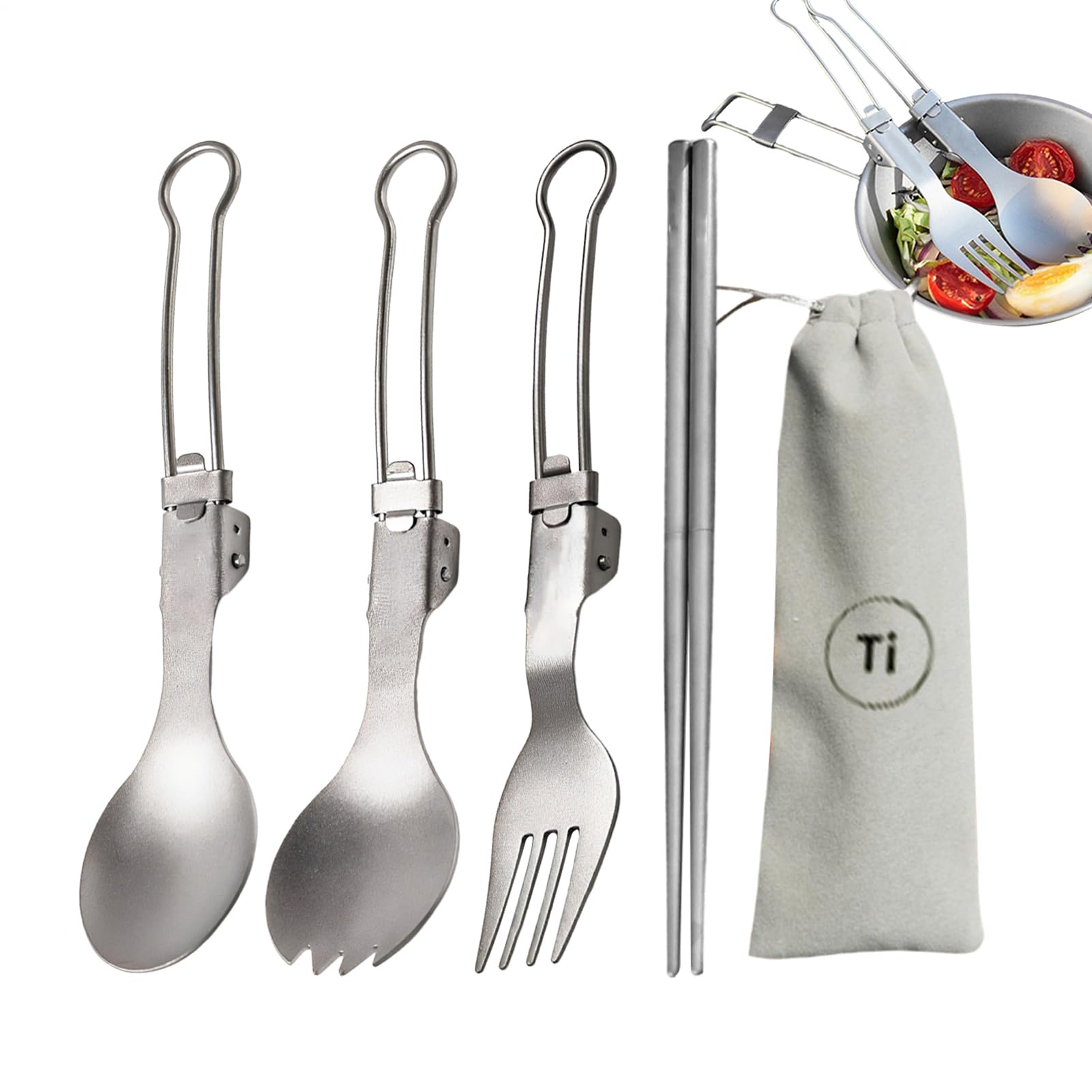 Couverts en titane pliables pour pique-nique en famille et camping