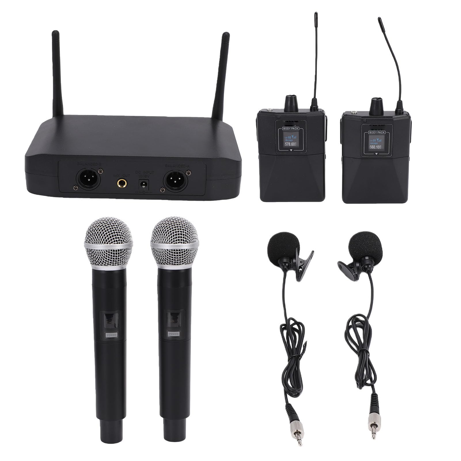 Bezprzewodowy System Mikrofonowy, 4-Kanałowy Zestaw Mikrofonów Bezprzewodowych UHF Z Mikrofonami Ręcznymi I Klapowymi, Do Śpiewania, Karaoke, Kościoła, Konferencji (wtyczka UE)