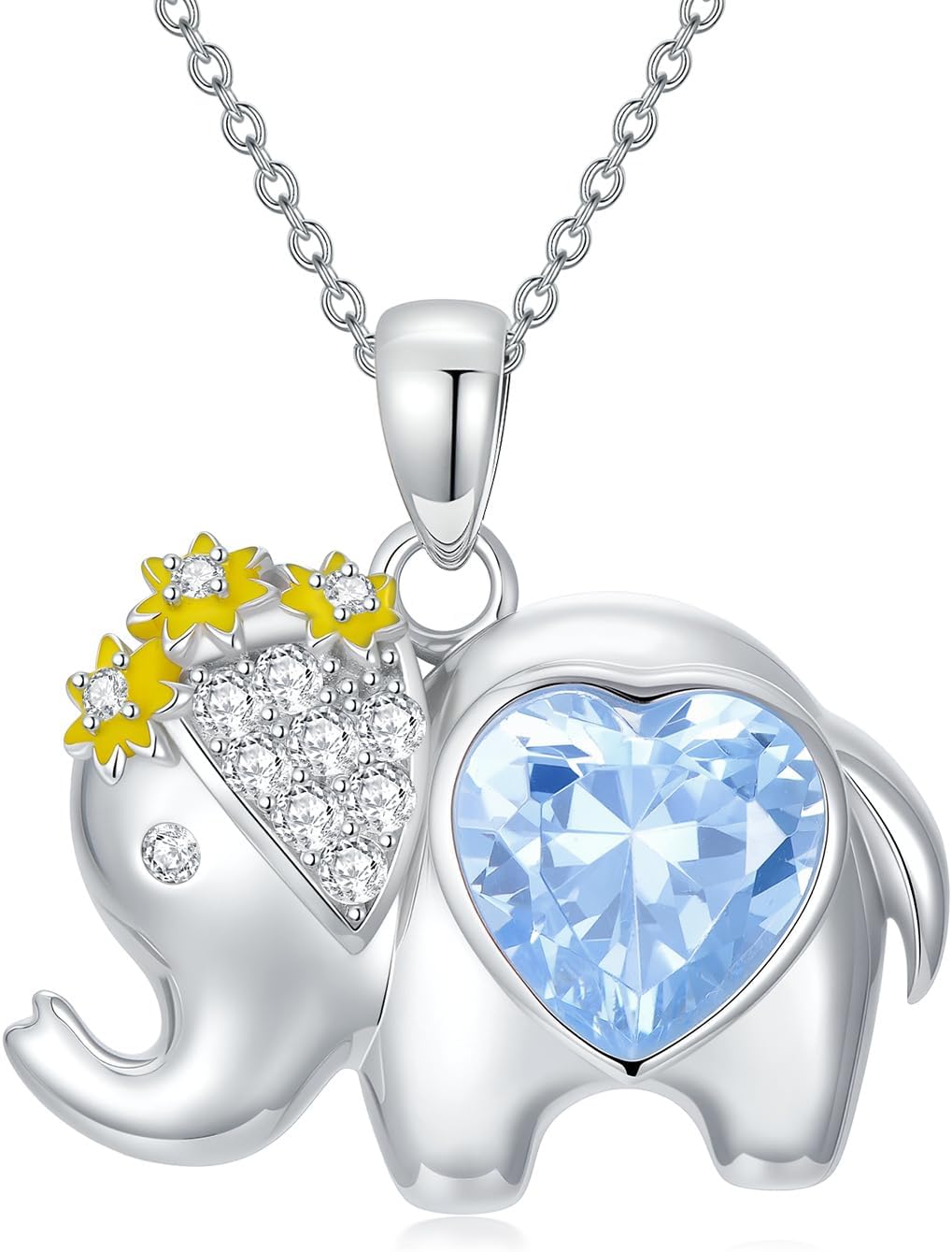 Cute Elephant Necklace 925 Silver Colored Gemstone Animal Pendant for Women Ladies
