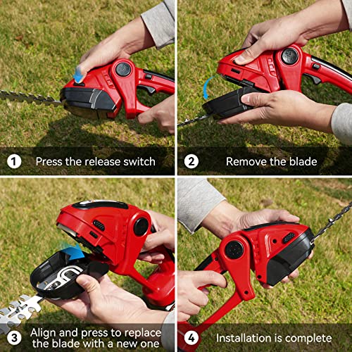 Hedge Trimmer Cordless, Toovem 2 In 1 Handheld Cordless Grass Shear With 2 Pcs Rechargeable Batterys And Charger, 24V Electric Weed Grass Cutter Shrubbery Trimmer For Garden, Lawn (Red) #TOP6