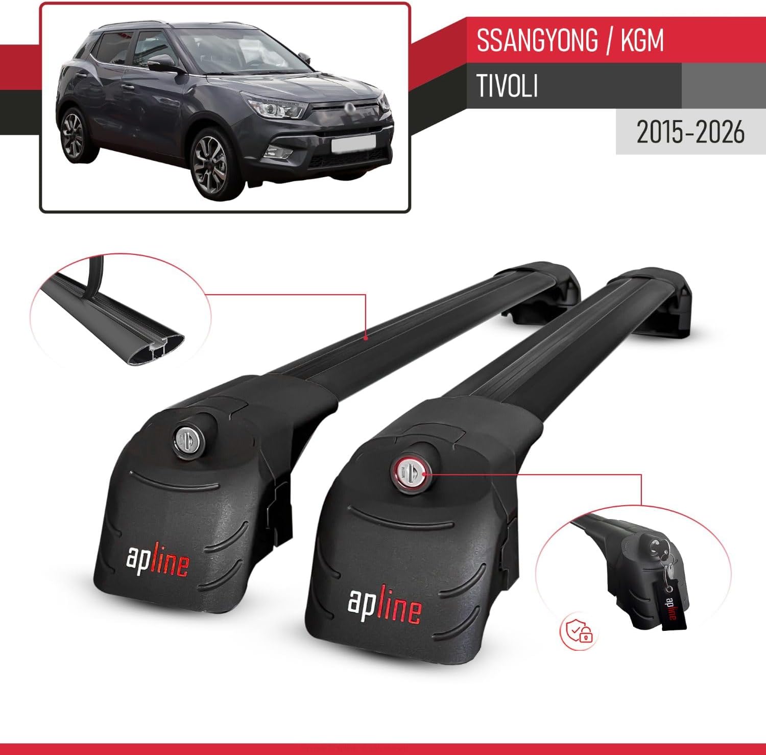 Compatible with SsangYong Tivoli 2015-2023 Roof Rack ACE-2 Roof Rack Pack Carrier Black