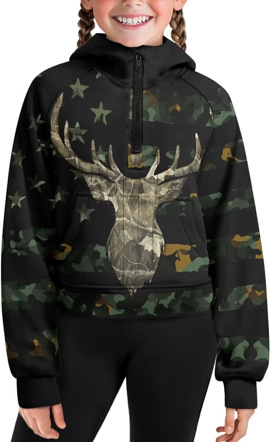 Uourmeti Casual Sweatshirts for Girls Half Zip Up Hoodies with Kangaroo Pockets