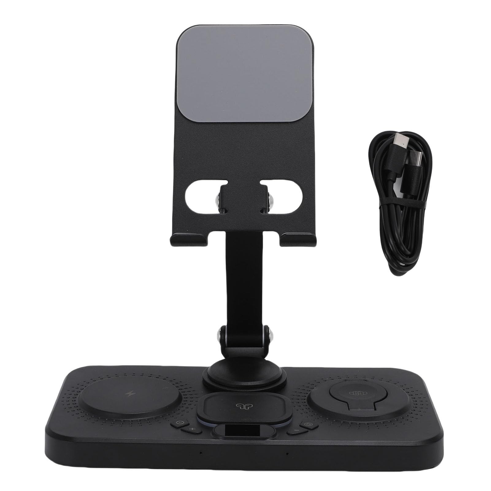Haofy Caricabatterie Wireless Pieghevole da 15 W per Dispositivi IOS con Sveglia e Illuminazione a 6 Colori per Comodino (BLACK)