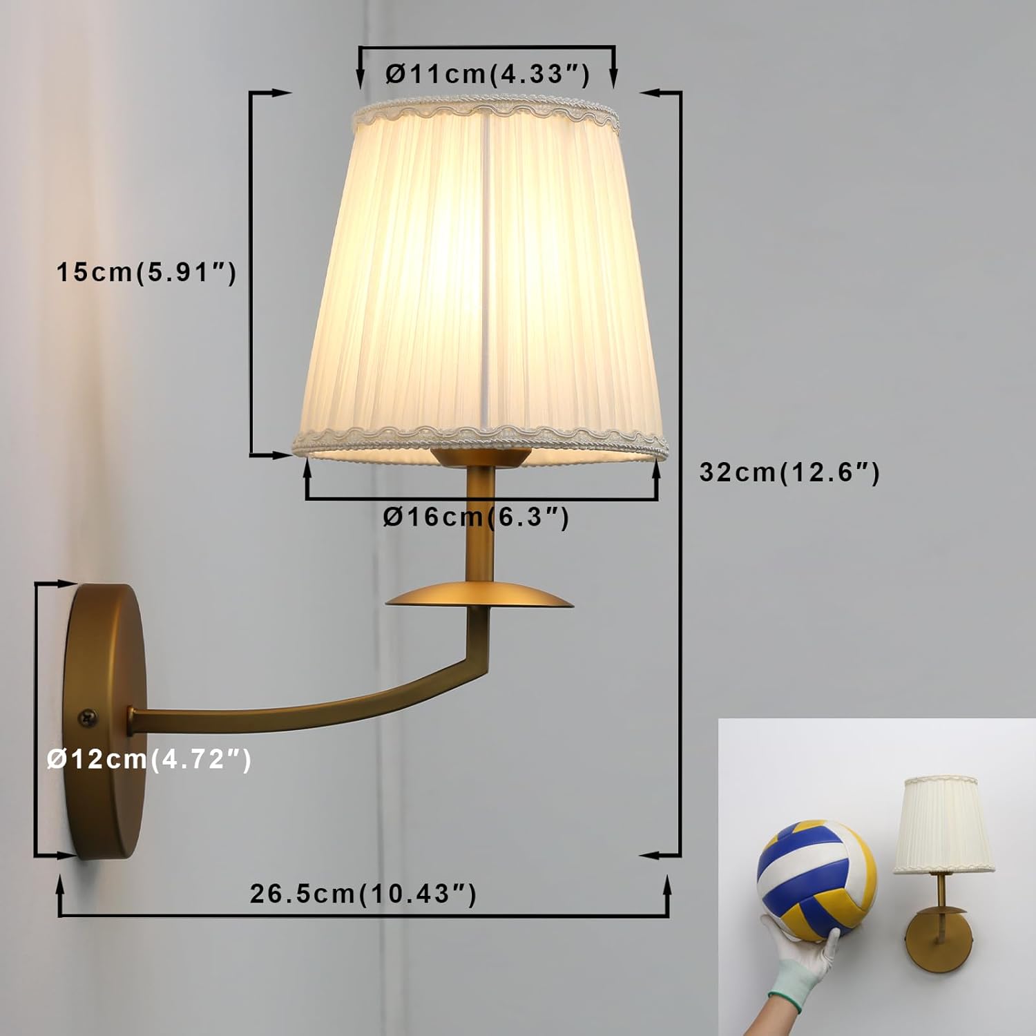 Yosoan Brass Gold Retro Boho Beige-White Gauze Fabric Shade Wall Sconce Set of 2, Vintage Vanity Antique Indoor Hardwired Champagne Bronze Flared Fabric Shade for Bedroom Hallway Living Room