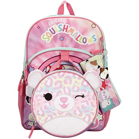 Squishmallows Michaela Cheetah 5-Piece Backpack Set for Girls