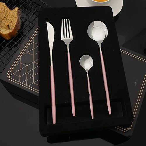 Miniatura 63 de JASHII Juego de cubiertos de 24 piezas con caja de regalo, juego de cubiertos de acero inoxidable para 6, regalo de inauguración de la casa, mango