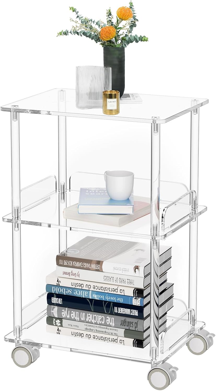 KSacry Acrylic Utility Carts, Rolling Side Table for Small