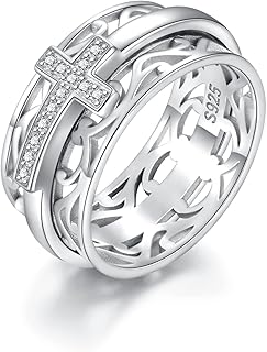 Sterling Silver Cross Fidget Ring Fidget Spinning Meditation Rings for Women Anti Anxiety Relieving Stress (9)