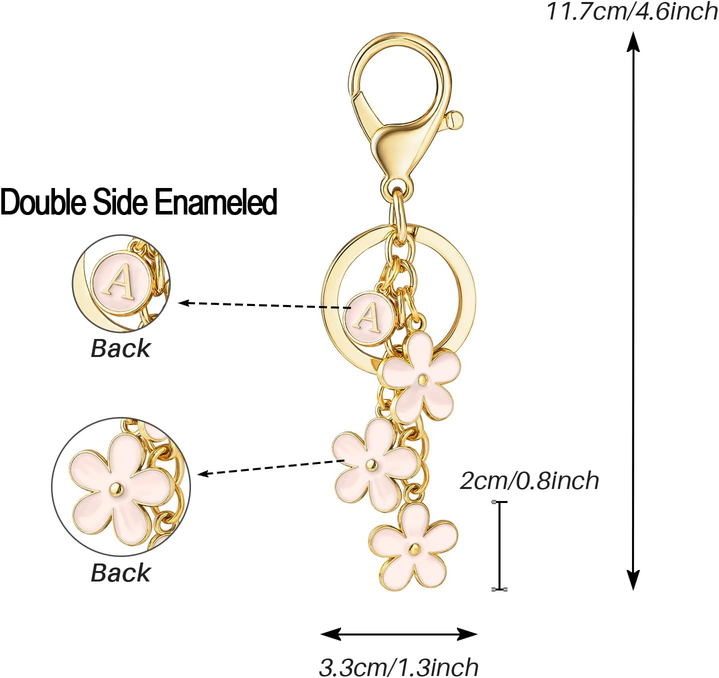 SELOVO Initial Keychain White/Pink/Black Cute Keychain Girl Purse Charms for Handbag Cute Letter Flower Keyring for Backpack image 5