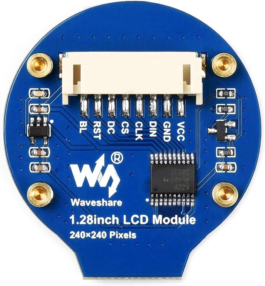 waveshare 1.28 inch Round LCD Display for Arduino/Jetson Nano/Raspberry Pi/STM32, 240×240 IPS Screen Monitor 65K RGB Colors, Using SPI Bus, Embedded GC9A01 Driver